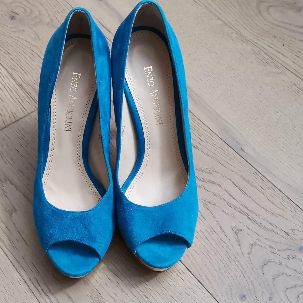 Brand New with tags Blue and Gold tone heels.